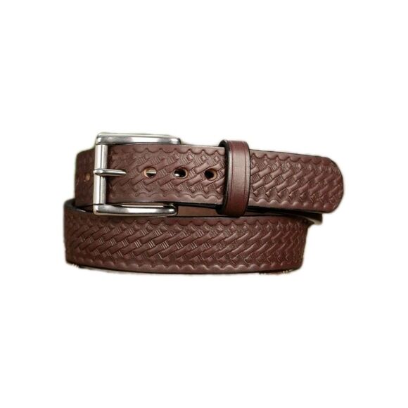 Genuine Leather Belt Sz 48 Silver Roller Buckle 1.5” US Woven Braid Design New - Picture 2 of 5